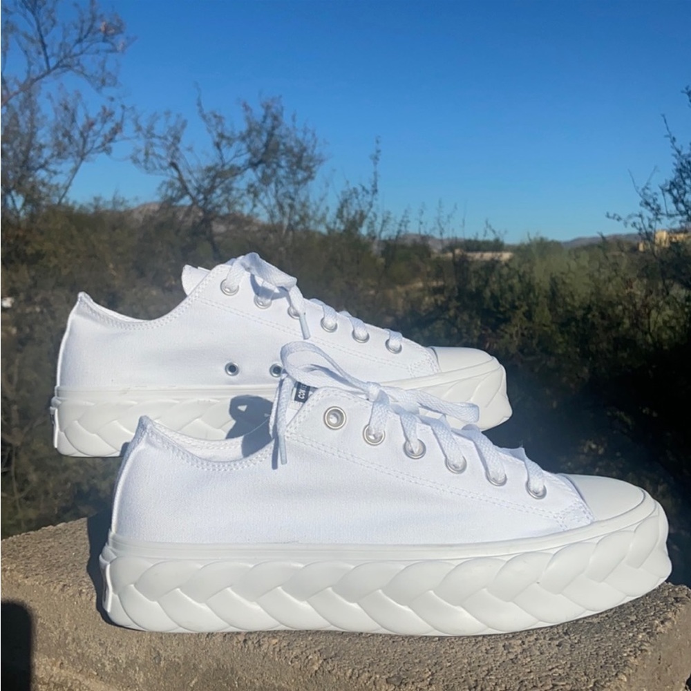 👟 New Cable Lift Converse CTAS OX Platform Braided Sole White Canvas Sneakers - Picture 11 of 15